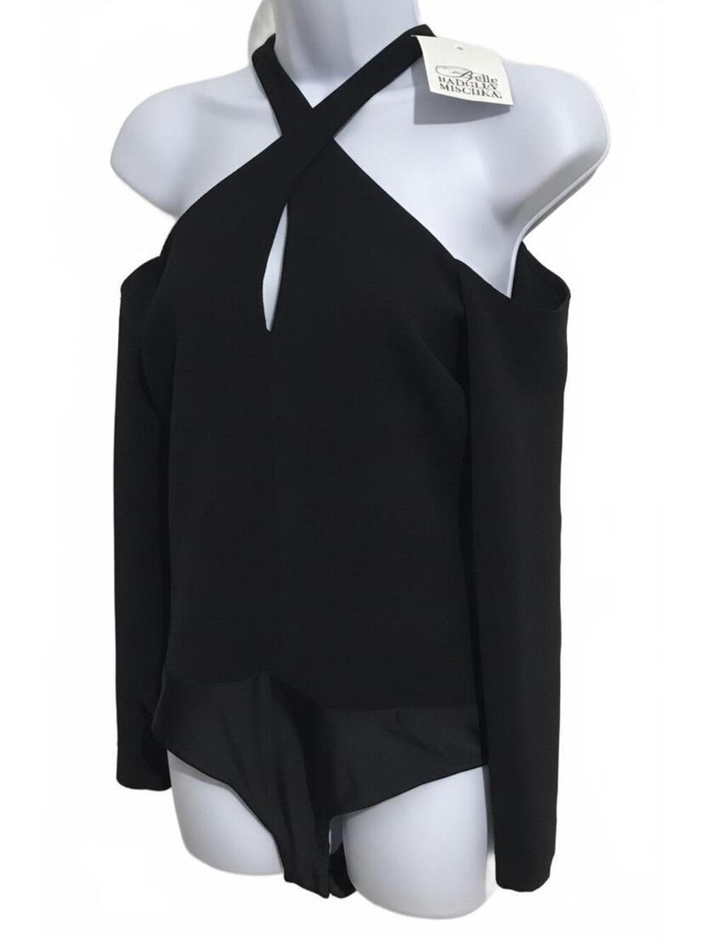 Belle by Badgley Mischka Black Cold Shoulder High Neck Bodysuit Size 4